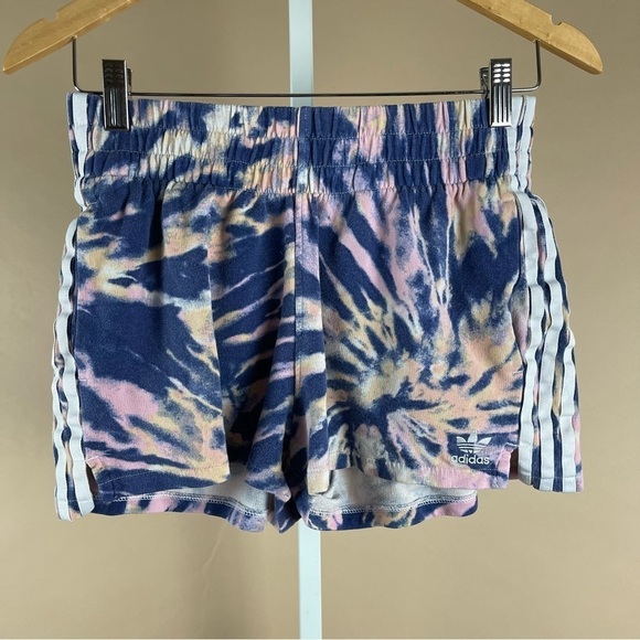 adidas Originals Small 3 stripe French terry shorts tie dye sporty casual - Picture 4 of 14
